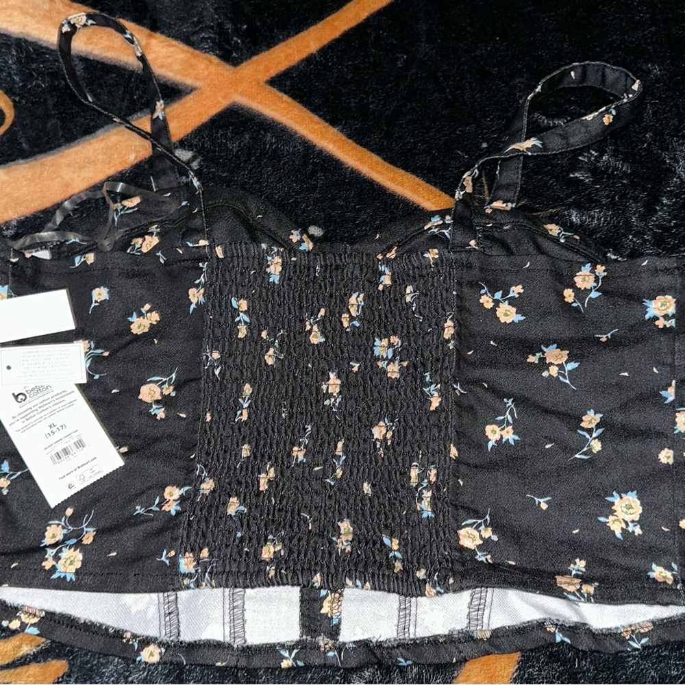 🆕 No Boundaries Knit Denim Corset Top Black & Floral          Size: XL(15-17) - Picture 2 of 4